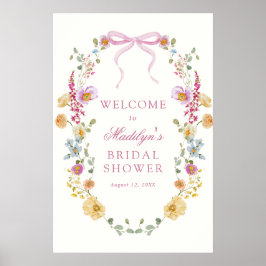 Söt Wildblomme Rosa Bow Möhippa Välkommen Poster