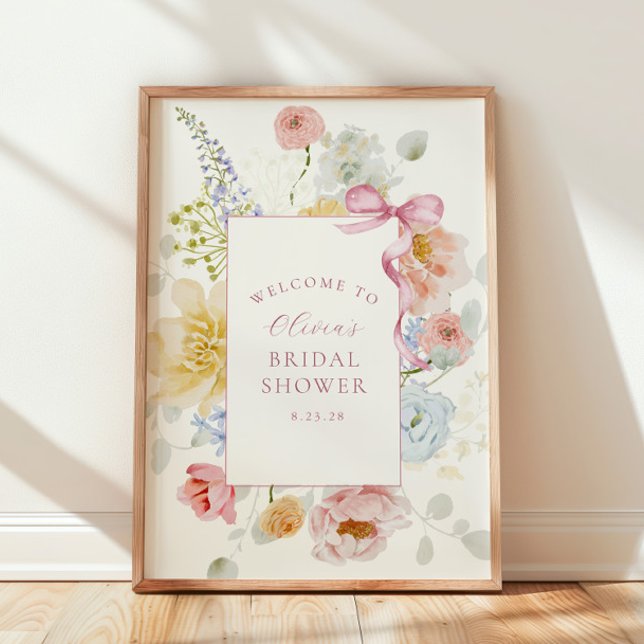 Söt Wildblomme Rosa Bow Möhippa Välkommen Poster (Skapare uppladdad)