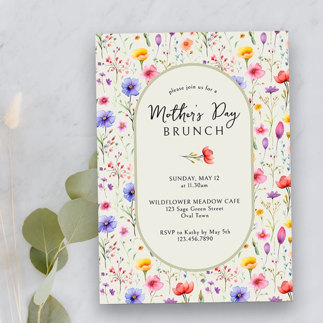 Söt WildblomModern Oval Mors dag Brunch Inbjudningar (Mother's Day Brunch Invitation from my Mother's Day Wildflower Collection)