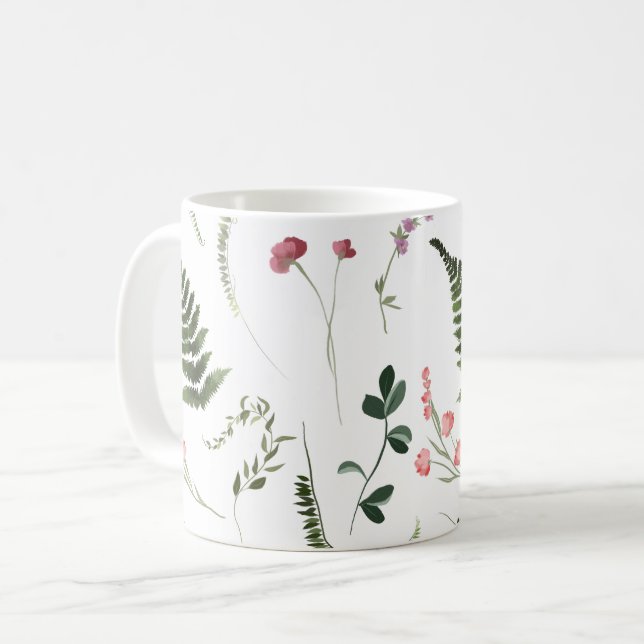 Söt Wildblommor Botanical Mönster Kaffemugg (Framsida vänster)