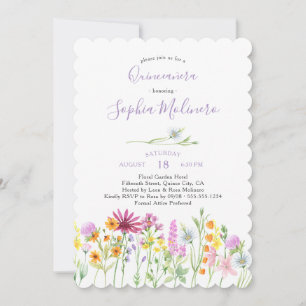 Söt Wildblommor Feminine Watercolor Quinceanera Inbjudningar