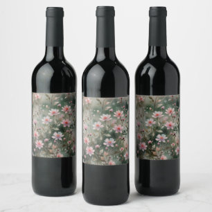 Söt Wildblommor Vinflaska Etikett