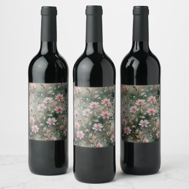 Söt Wildblommor Vinflaska Etikett (Flaskor)