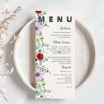 Söt Wildblommor Watercolor Blommigt Bröllopsfest Meny<br><div class="desc">Söt Wildblommor Watercolor Blommigt Bröllopsfest Menu. Öka din bröllopsmottagning med den här Söt Bröllopsfesten för Wildblommor Watercolor Blommigt Menu. Med en delikat arrangemang av handmålade vilda blommor i mjuka pastellhuvar kompletterar det här charmerande menykortet på ett vackert sätt en trädgård, en rustik eller ett boho-temat bröllop. Blommigtens typografi och vattenfärgsaccenter...</div>