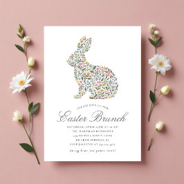 Söt WildblommRabbit Påsk Brunch Inbjudningar