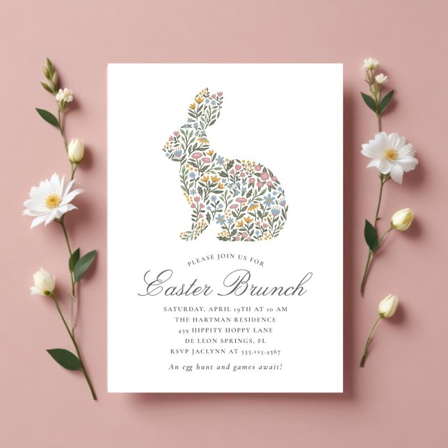 Söt WildblommRabbit Påsk Brunch Inbjudningar (Skapare uppladdad)