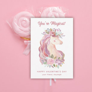 Söt WildblomUnicorn Classroom Valentine Anteckningskort
