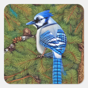 Söt Wilderness Blue Jay Fyrkantigt Klistermärke