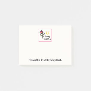 Söt Wildlblommor och Sol Illustration Birthday Post-it Block