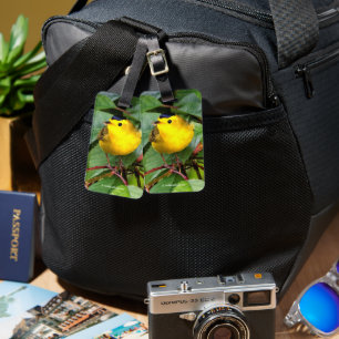 Söt Wilsons Warbler i Cherry Träd Bagagebricka