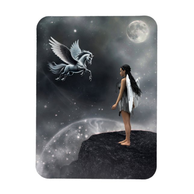 Söt Winged Fairy and Flies Horse Magnet (Vertikal)