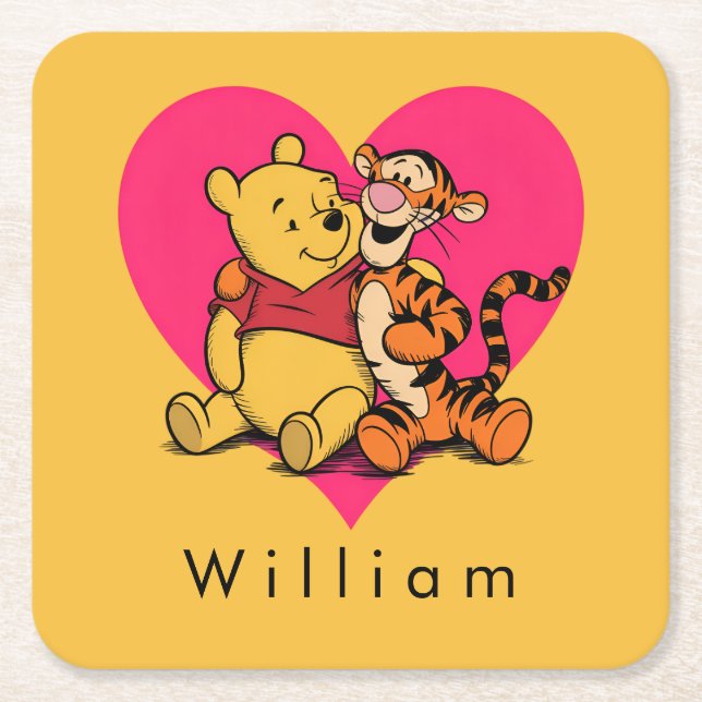 Söt Winnie the Pooh & Tigger Underlägg Papper Kvadrat (Framsidan)