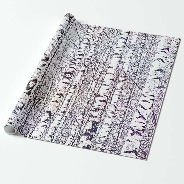 Söt Winter Birch Forest Presentpapper (Utrullad)
