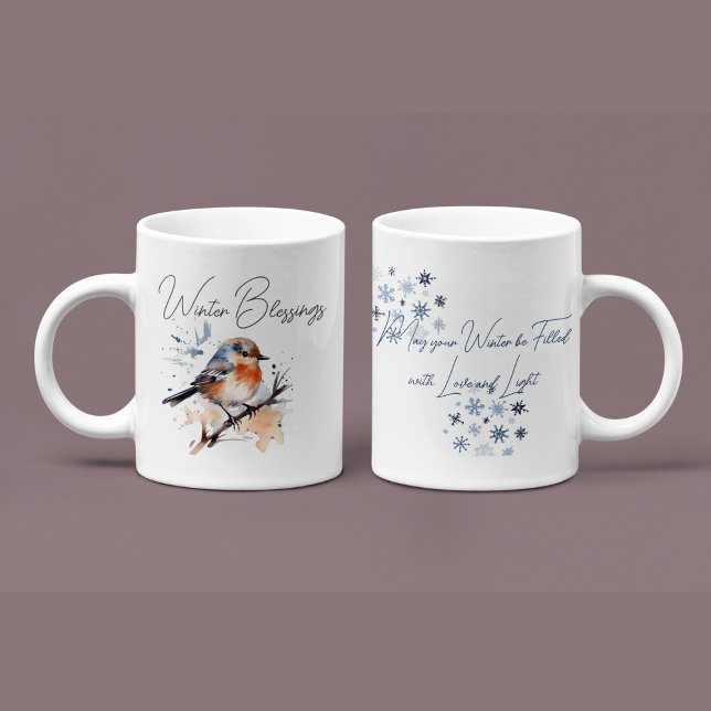 Söt Winter Bird Watercolor inspiration Två-Tonad Mugg (Skapare uppladdad)