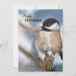 Söt Winter Chickadee Bird Helgdag Card Julkort