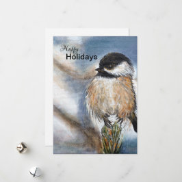 Söt Winter Chickadee Bird Helgdag Card Julkort
