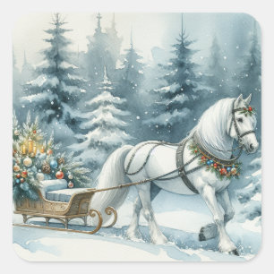 Söt Winter Horse och en julhelg Fyrkantigt Klistermärke