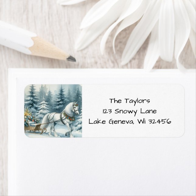 Söt Winter Horse och en julhelg Returadress Etikett (Insitu)