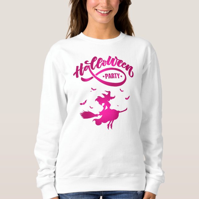 Söt Witch Flies Broom Happy halloween T Shirt (Framsida)