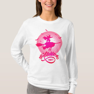 Söt Witch Flies Broom mot Full Moon T Shirt