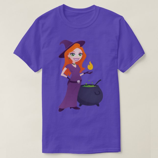 Söt Witch med Cauldron T Shirt (Design framsida)