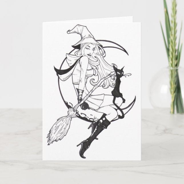 Söt Witch och Cat Tack Kort (Framsida)