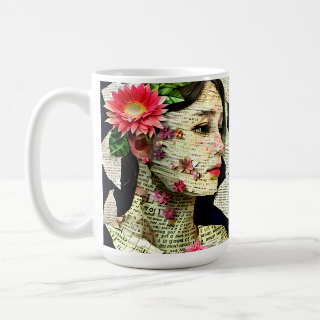 Söt Woman Art Collage Kaffemugg (Vänster)