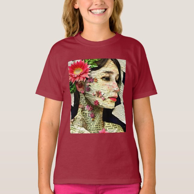 Söt Woman Art Collage T Shirt (Framsida)