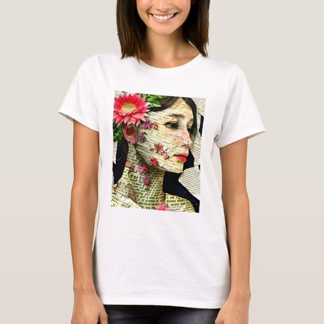 Söt Woman Art Collage T Shirt (Framsida)