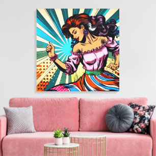 Söt Woman Dancing Salsa Pop Art Canvastryck