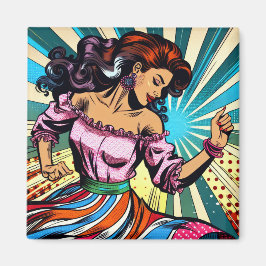 Söt Woman Dancing Salsa Pop Art Magnet