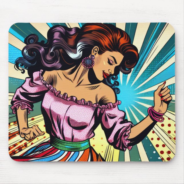 Söt Woman Dancing Salsa Pop Art Musmatta (Framsidan)