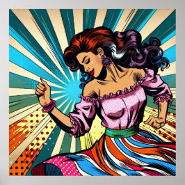Söt Woman Dancing Salsa Pop Art Poster