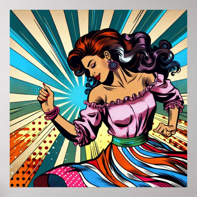 Söt Woman Dancing Salsa Pop Art Poster (Framsidan)