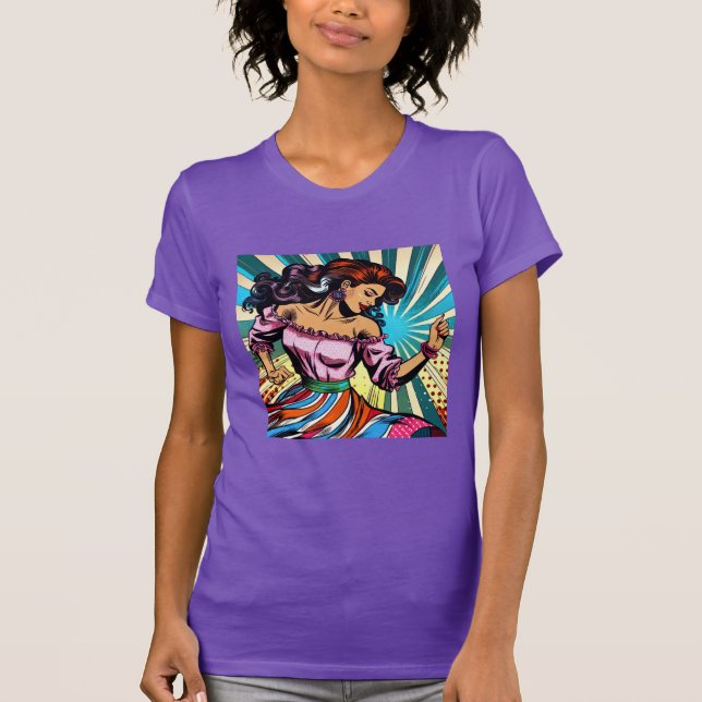 Söt Woman Dancing Salsa Pop Art T Shirt (Framsida)