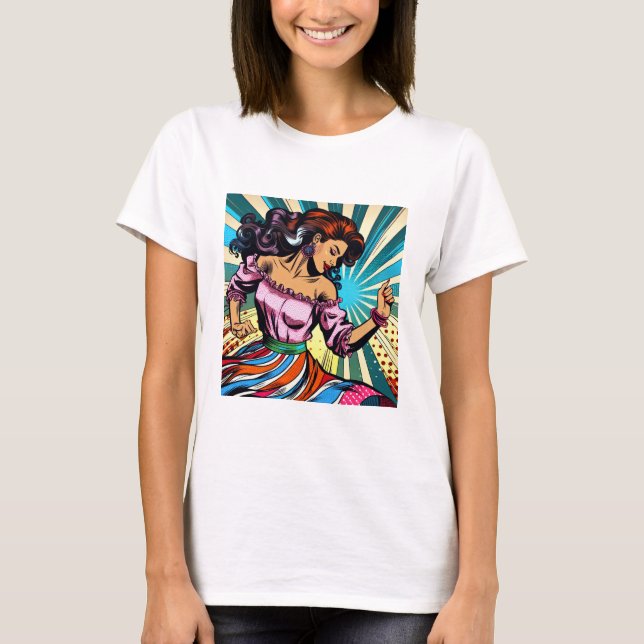 Söt Woman Dancing Salsa Pop Art T Shirt (Framsida)