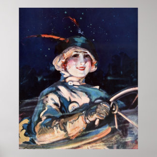 Söt Woman Driving Car, 1920-talet Poster