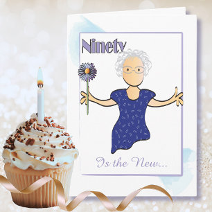 Söt Woman Fabulous 90:e Birthday Blue Flower Kort