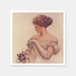 Söt Woman Holding a Kitten (av Harrison Fisher) Pappersservett