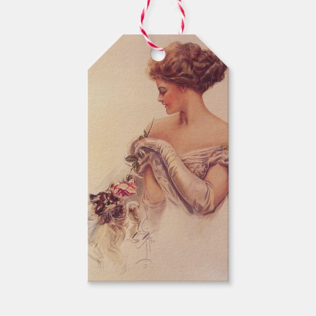 Söt Woman Holding a Kitten (av Harrison Fisher) Presentetikett (Framsidan)