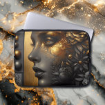 Söt Woman i Guld Etheral Laptop Fodral<br><div class="desc">Ai-konst skildrar en vacker kvinna med blommor från guld i håret och ett mystiskt eteriskt utseende.</div>