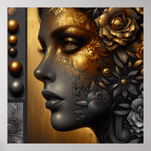 Söt Woman i Guld Etheral Poster