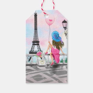 Söt Woman och Rosa Heart Balloon - I Kärlek Pari Presentetikett
