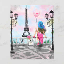 Söt Woman och Rosa Heart Balloon - I Kärlek Paris Flygblad