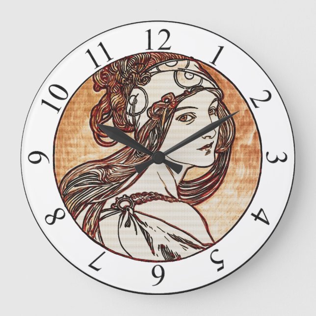 Söt Women Alphonse Mucha Clock Stor Klocka (Framsida)