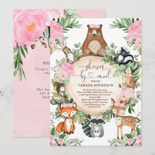 Söt Woodland Animals Girl Shower by Mail Inbjudningar