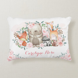 Söt Woodland Animals Rosa ros Girl Girl Nursery Prydnadskudde