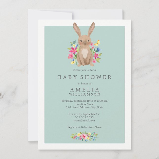 Söt Woodland Bunny Baby Shower-inbjudan Inbjudningar (Framsida)