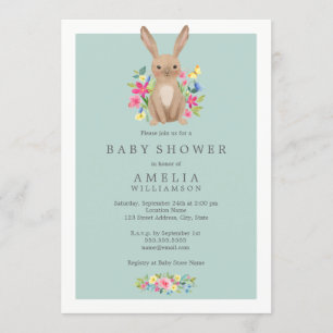 Söt Woodland Bunny Baby Shower-inbjudan Inbjudningar