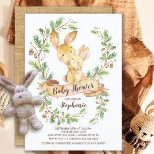 Söt Woodland Bunny Baby Shower-inbjudan Inbjudningar